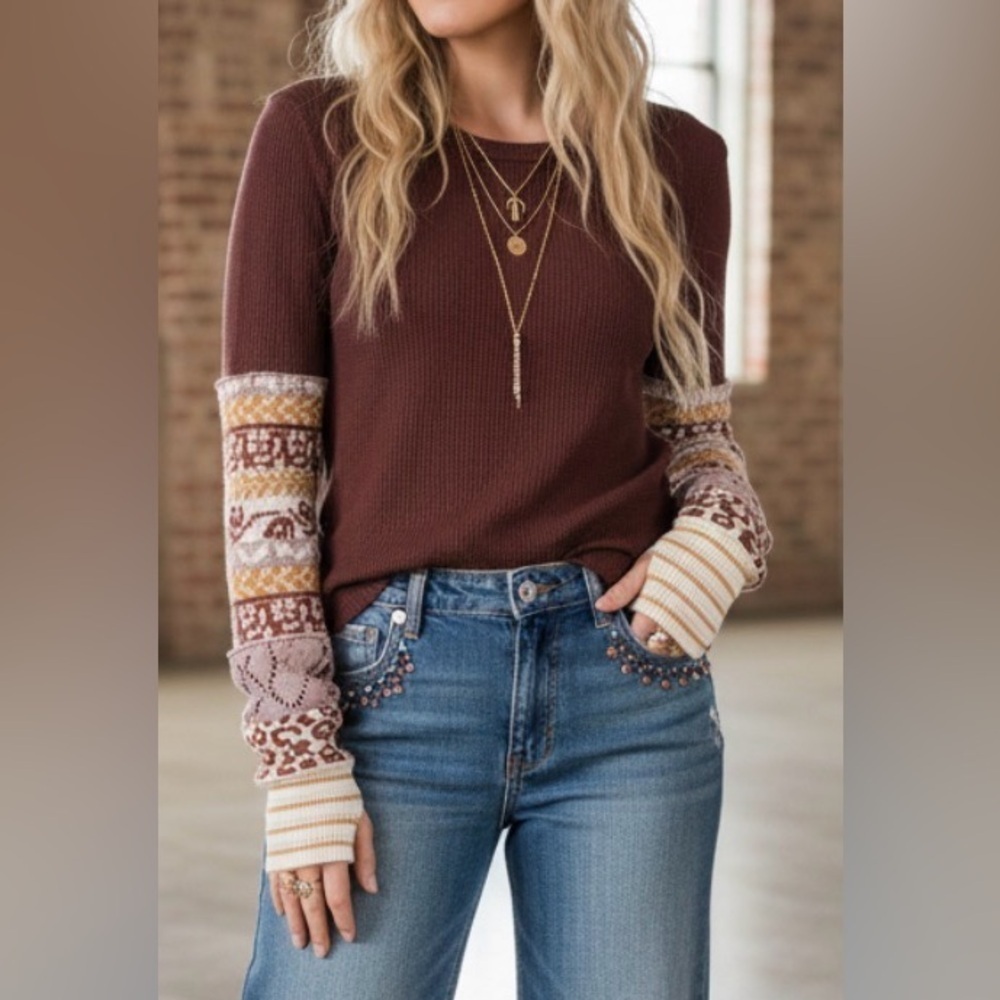 We The Free by Free People All In Cuff Thermal Waffle Knit Thumbhole Top - Picture 8 of 8
